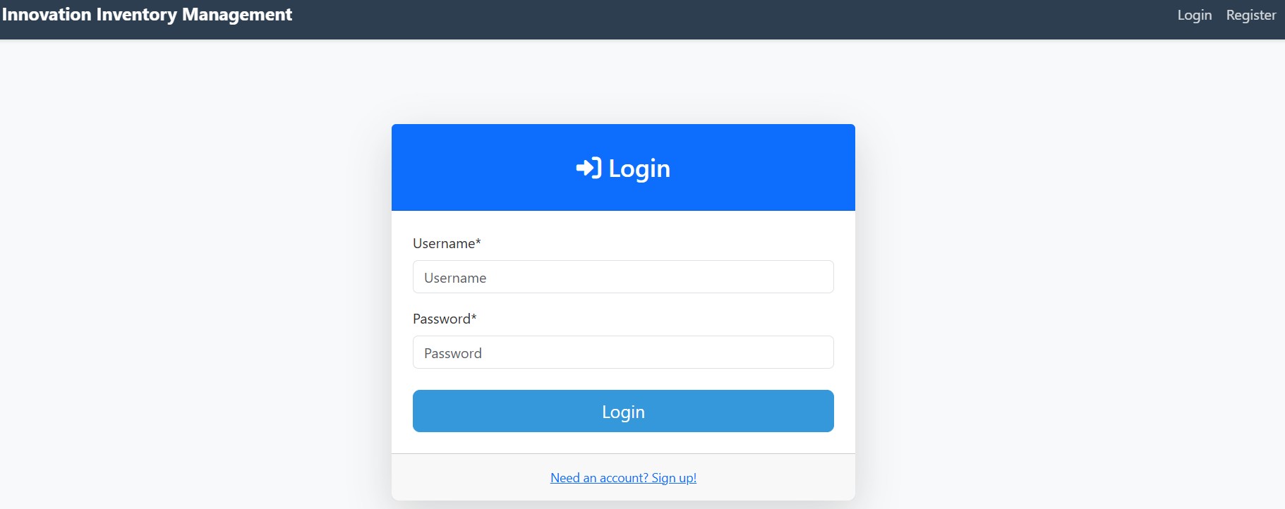 Inventory management system login page - built by Rahul Ranjan with Django