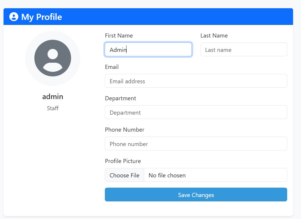 Inventory management system profile page - built by Rahul Ranjan with Django